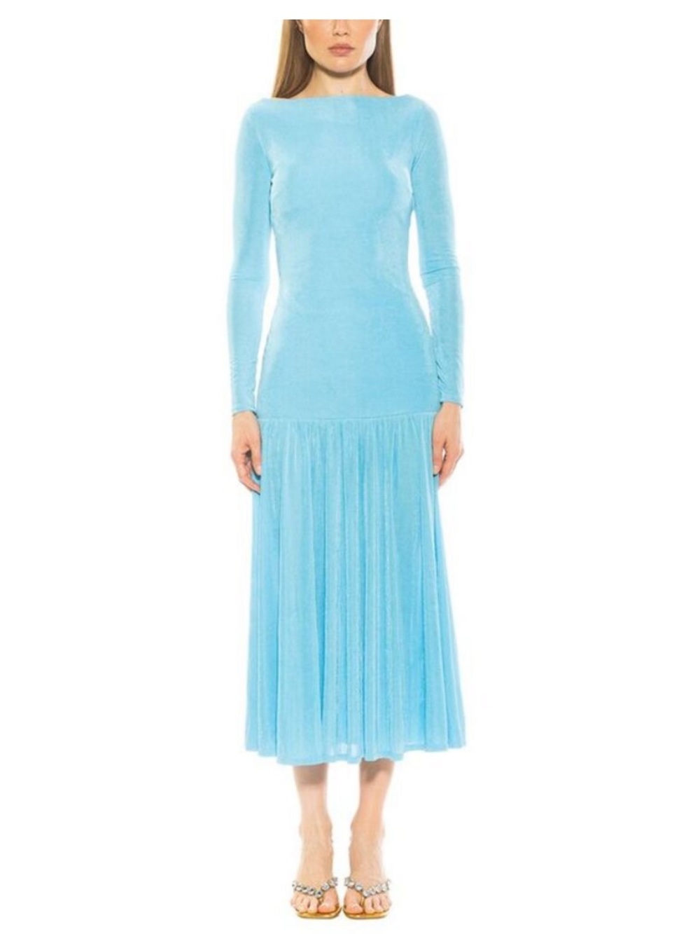 NWT Alexia Admor Womens Khaite Drop Waist Maxi Dress Halogen Blue